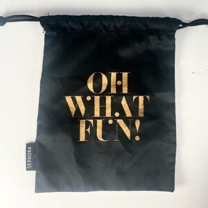 Sephora Oh What Fun Drawstring Nylon MakeUp Delicates Travel Bag Black Gold New